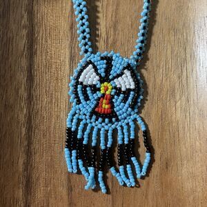 Vintage Native Thunderbird Turquoise‎ Seed Beaded Necklace 18”